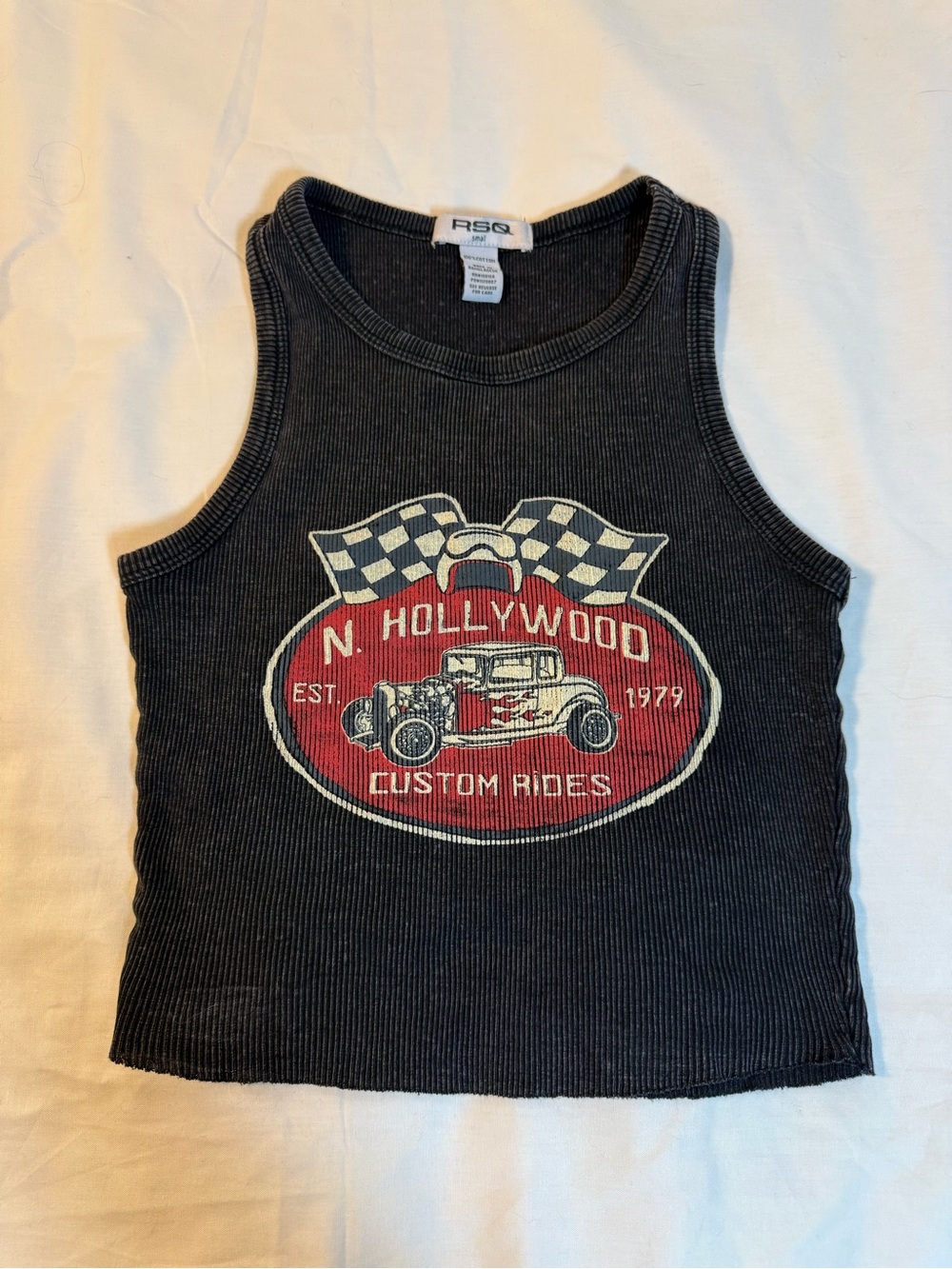RSQ Black Tank Top with Red Vintage Car Graphic